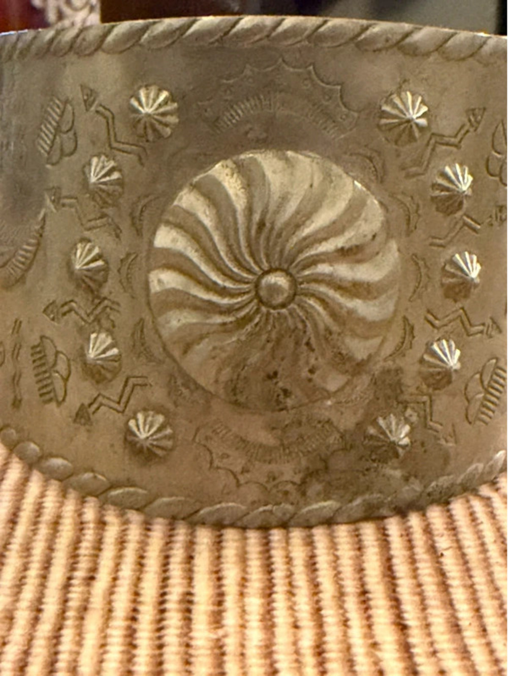 Southwestern Boho Wide Silver Tone Cuff Bracelet Sunburst Design